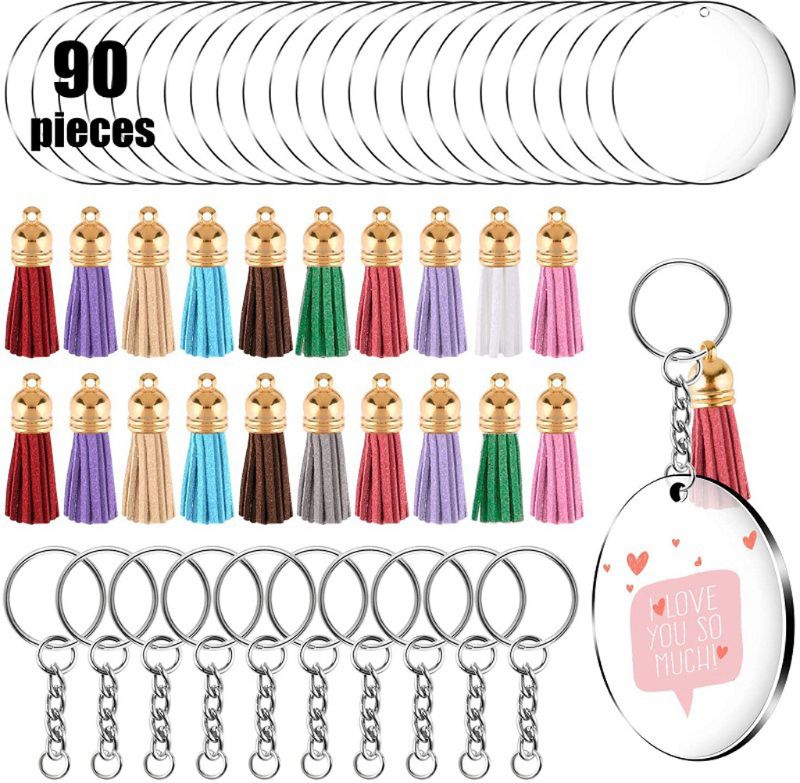 90Stck Acryl Klar Kreis Scheiben Keychain einstellen Runde Acryl Keychain Rohlinge DIY