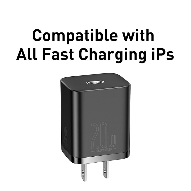 Baseus usb-c-ladegerät mit 20w us-steckern, faltbar, für iphone 12 pro max, unterstützt usb-c pd-schnellladen 11