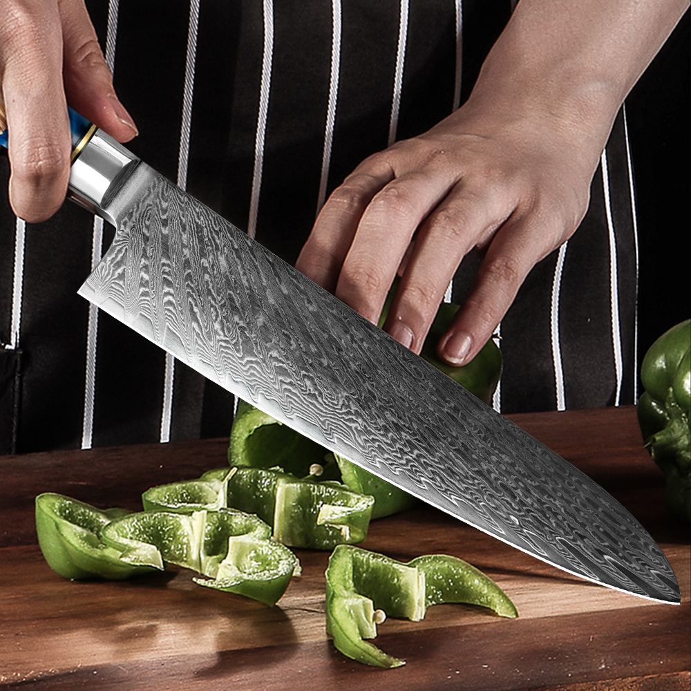 Damascus Chef Knife 9.5 Inch Damascus Steel Kitchen Knife Sharp Japanese Cooking Knives Tool Damascus Knife With Resin Handle