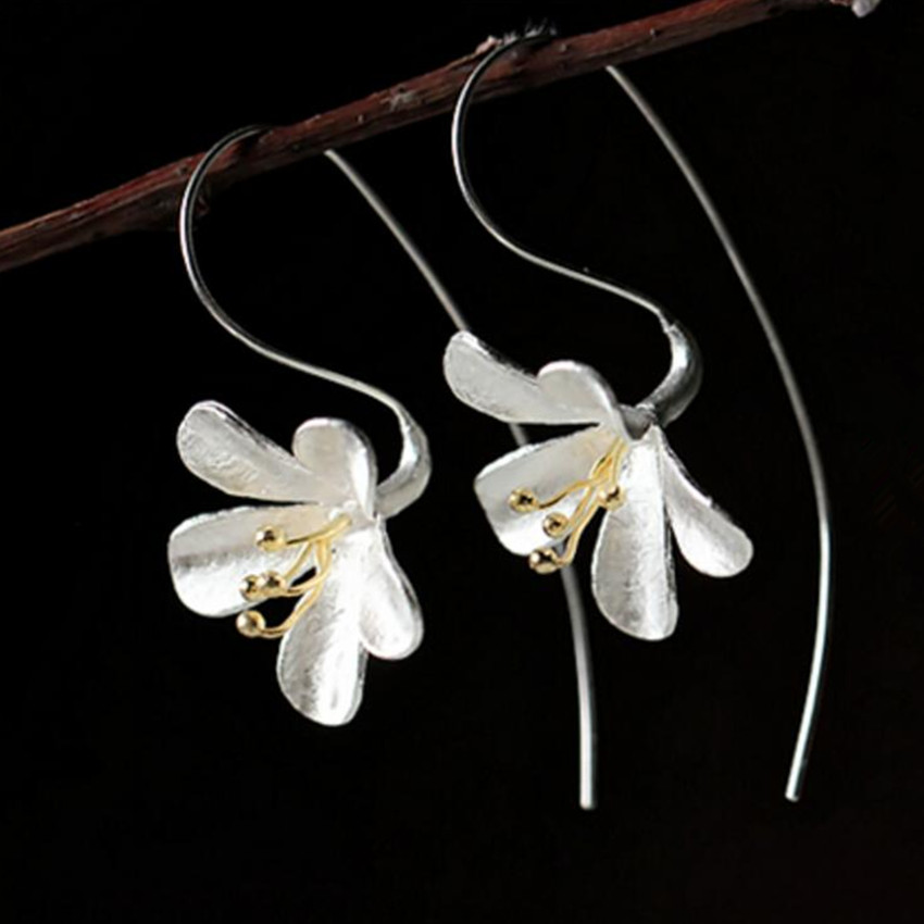 Nehzy 925 Sterling Zilveren Sieraden Vrouw Mode Handgemaakte Ambachten Vrouwelijke Pop Oorbellen Prachtige Bloemen Lange Oorbellen