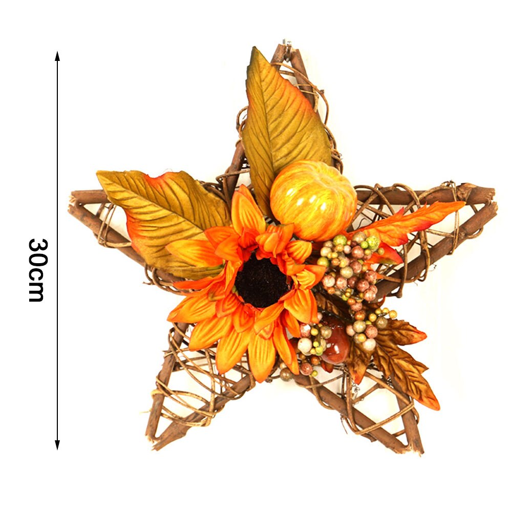 Artificial Flower Fall Wreath Thanksgiving Fall Harvest Garland Ornament with Pumpkins Maple Leaf Home Wall Door Hanging Decor: C1