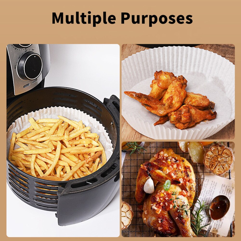 100pcs Fryer Paper Tray Air Fryer Special Paper Food Grade Pad Oil Paper Round Fryer Paper Tray Microwave Oven Steamer