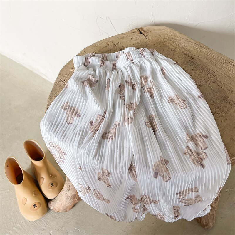 2022 Summer Children Trousers Cute Bear Print Girls Mosquito Pants Thin Cotton Kids Harem Pants Baby Pants Boys Casual Pants: white / 6T  130cm