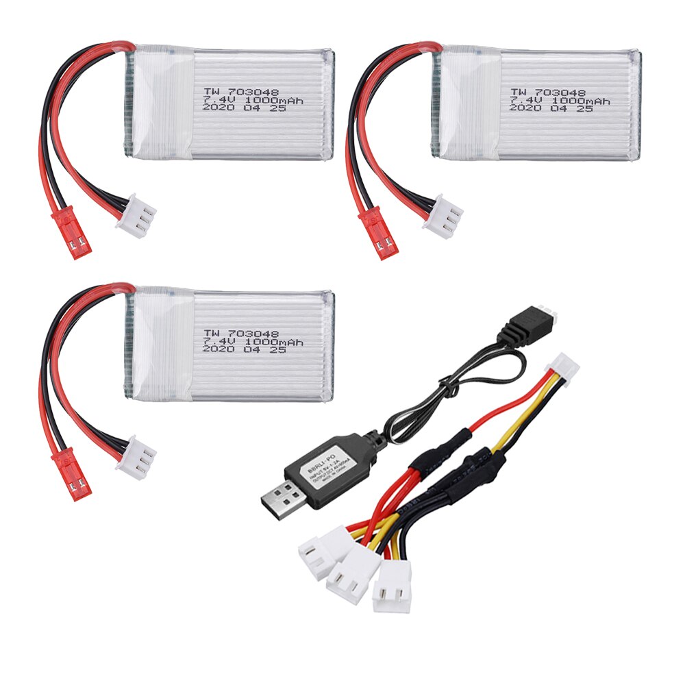 7,4 v 1000mah Lipo batería para MJXRC X600 U829A U829X X600 F46 X601H JXD391 FT007 Lipo batería 7,4 V batería de juguete 703048: 3pcs USB 3in1