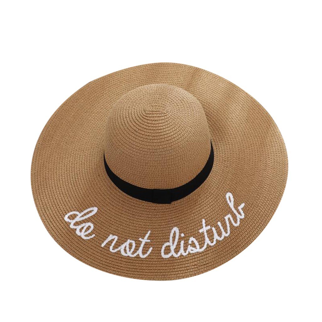 Sombrero de paja grande de verano para mujer de , disquete solar, sombreros anchos con estampado de letras, gorras de playa plegables, sombrero de playa,: Khaki
