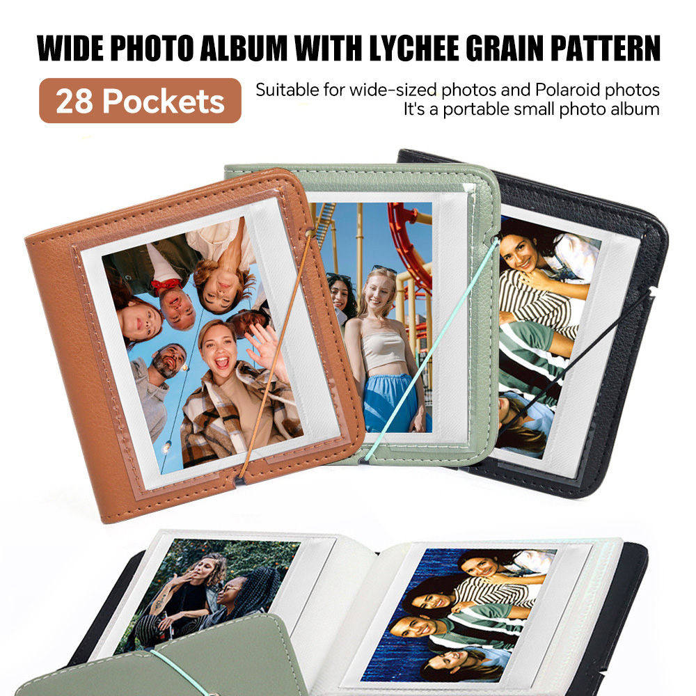 Album photo portable en cuir PU, 28 poches, compatible avec Polaroid iType/600/SX70 et Fujifilm Instax Wide 210/300/400,
