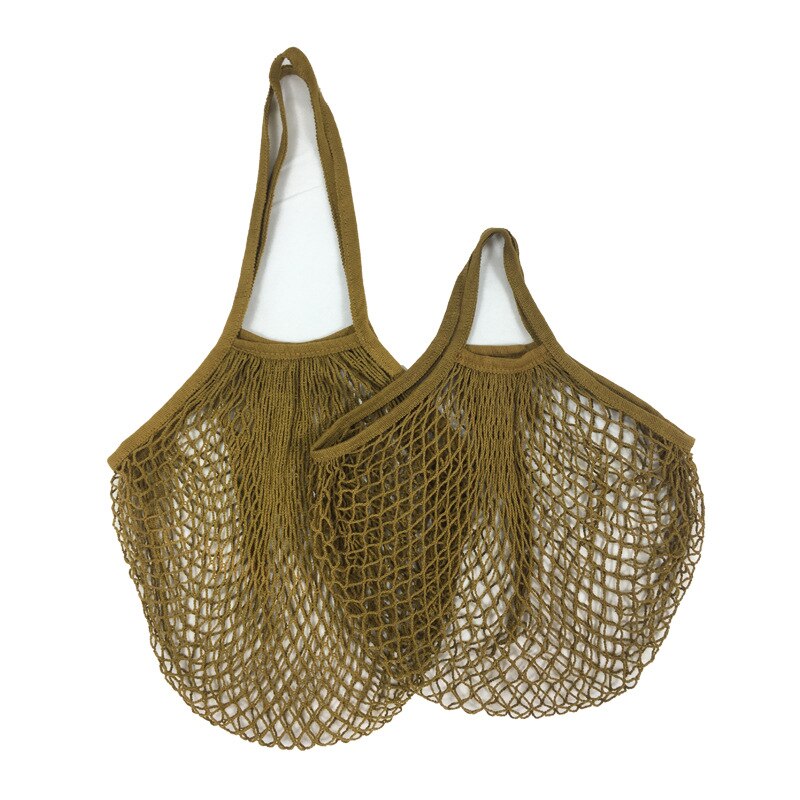 Herbruikbare Fruit Groente Tas Wasbare Katoenen Mesh Boodschappentassen Katoen String Zakken Netto Boodschappentassen Mesh Zakken Voor Fruit Opslag: L-25x35x38cm / Khaki 11