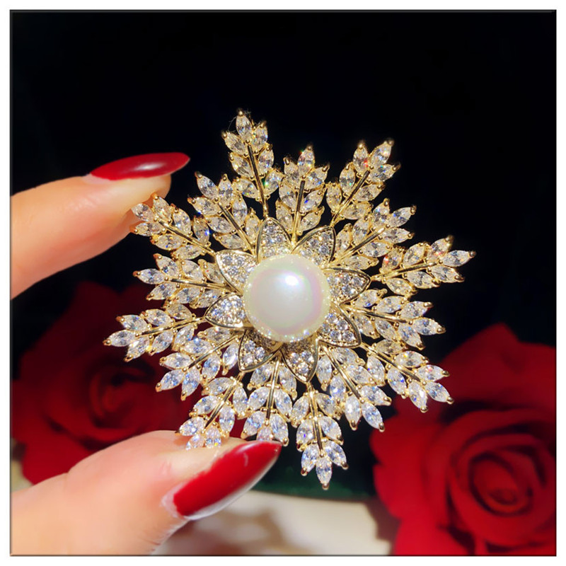 Broschen für damen, schneeflocken-süßwasserperlen-brosche, korsagenbrosche, vintage-zirkonia-anstecknadel, schalschnalle, accessoires