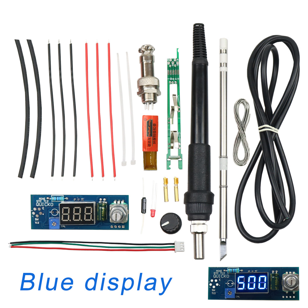 Elektrisk enhed digital loddejern station temperaturregulator kits til hakko  t12 håndtag diy kits m / led vibrationsafbryder: Blå skærm kit