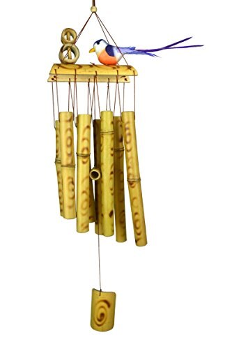 Hand-Crafted Verbrande Bamboe 23 Inch Windgong Met Vogel