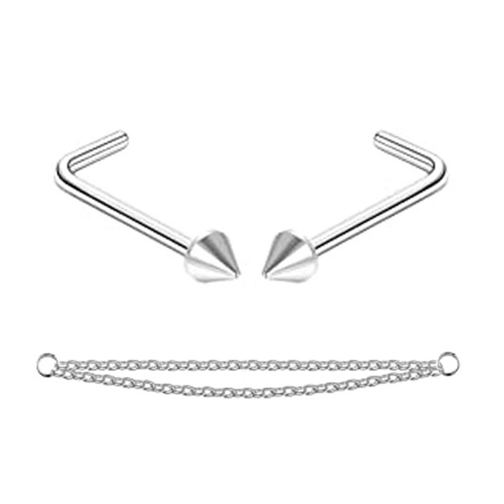 Anneaux de nez en chaîne pour femmes et hommes, Piercing, Double avec chaîne, clous, 20G: Black / Plaqué zinc noir