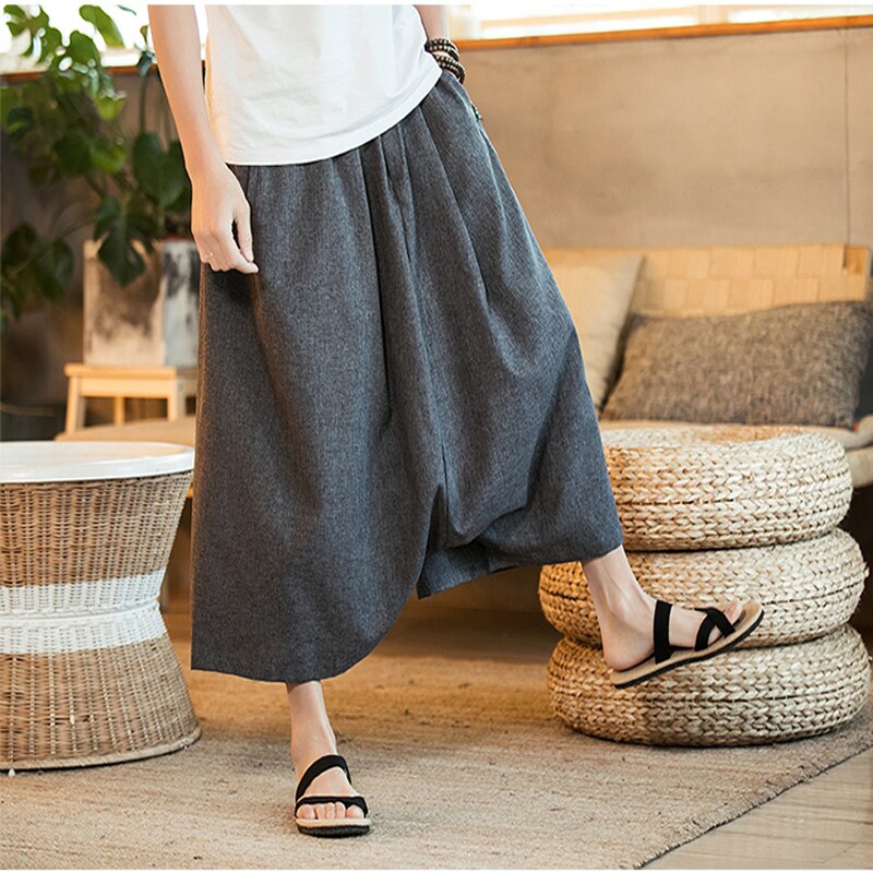 Katoen Linnen Harembroek Mens Mannelijke Zomer Casual Wild-Been Broek Losse Broek Flare Broek Maat Plus M-5XL grote Kruis Broek
