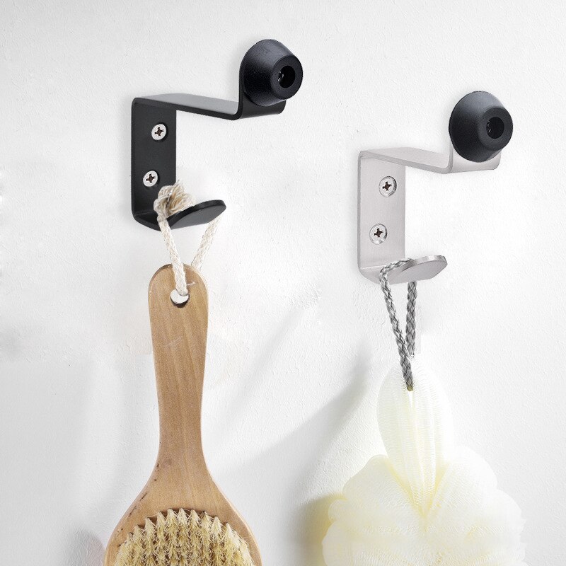 Coat Hooks with Rubber Door Stopper, Wall Hooks for Hanging Coat Towel Hooks Hardware Heavy Duty Stainless Steel, Black, Brushed