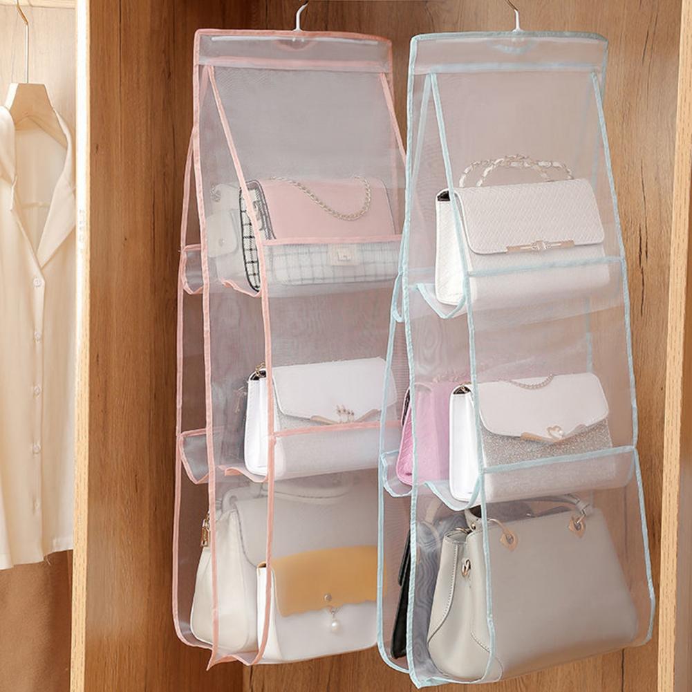 Estante de almacenamiento para sala de estar, bolsa organizadora de doble cara con textura fina de 4 colores, soporte colgante grueso