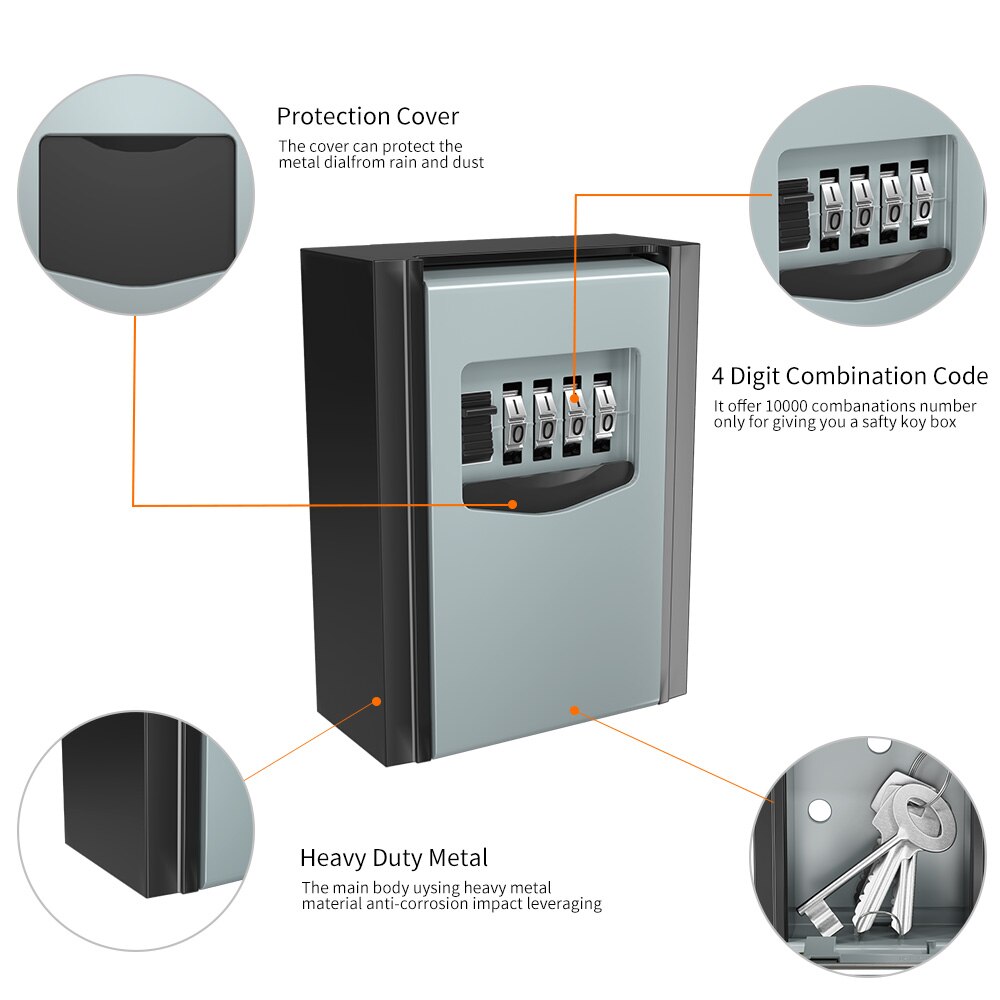 Key Lock Box with 4-Digit Combination Lock Box for House Key Wall Mounted Weatherproof Resettable Code Key Lock Box for Outsid