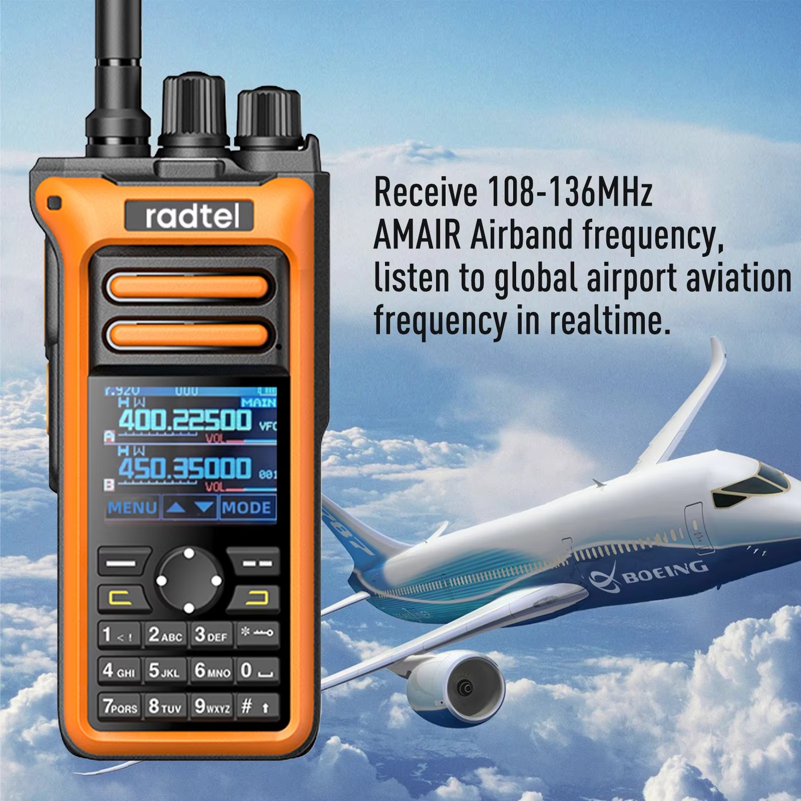Radtel RT-752 10w air band walkie talkie voll band amateur ham radio 250ch ht USB-C batterie noaa fm am aufnahme vibration