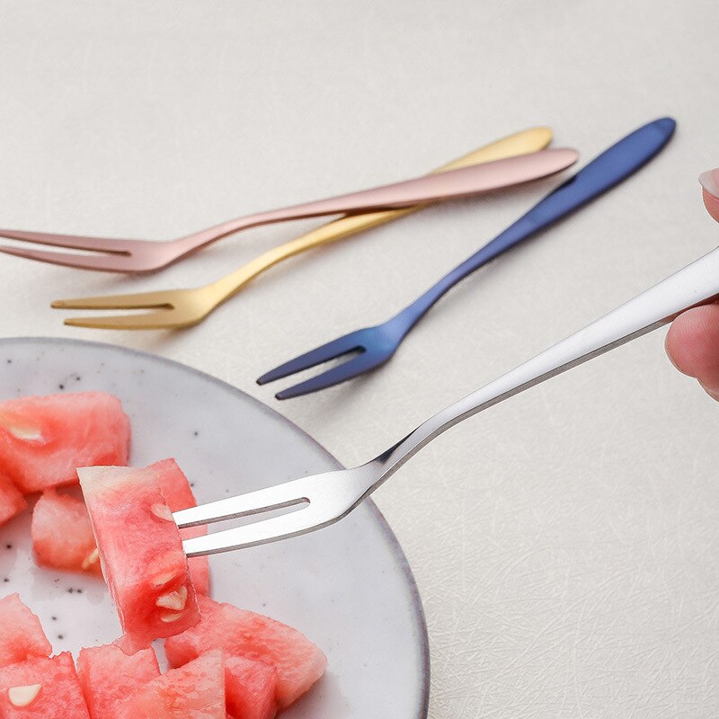 Fourchette à fruits coréenne en acier inoxydable | Ensemble de 6 pièces/ensemble 304 fourchette à gâteaux, fourchettes à fruits créatives de Protection de l'environnement
