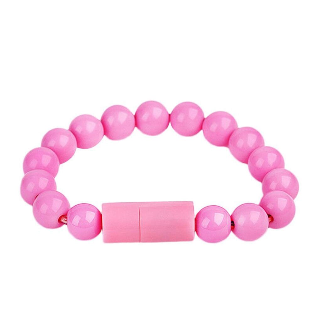Ładowarka USB do telefonu bransoletka do ładowania kabel do transmisji danych poręczna bransoletka z koralikami ładowarka do iphone'a Samsung typ C Micro USB telefony z systemem Android: pink / for Type C