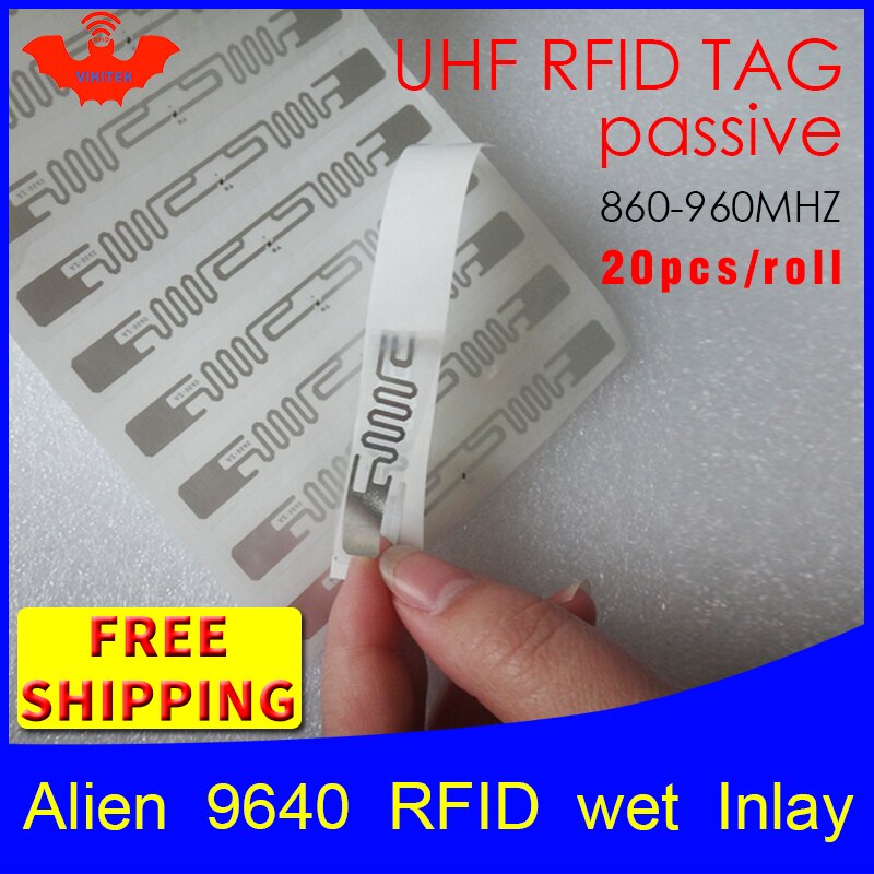 Uhf rfid tag sticker alien 9640 våde indlæg 915 m 868 860-960 mhz higgs 3 epc 6c 20 stk selvklæbende passiv rfid label