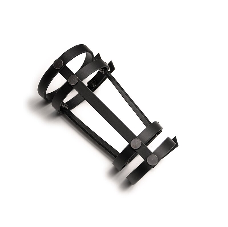 Brazaletes de cuero estilo Punk negro a la para mujer, brazalete para mujer, largo ajustable, bohemio, vacaciones, joyería masculina Punk Pulseir: 4