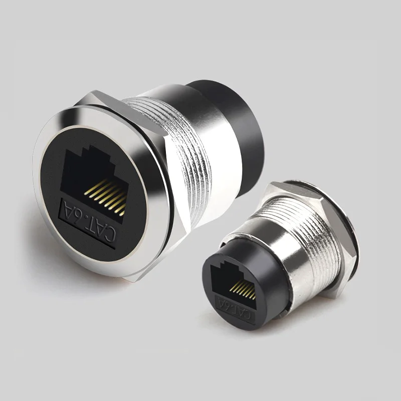 CAT6A Network RJ45 Direct Module Socket C-type Cat 6A Ethernet Interface Data Signal Connector Metal rj45 Round Panel Socekts: Dark Grey