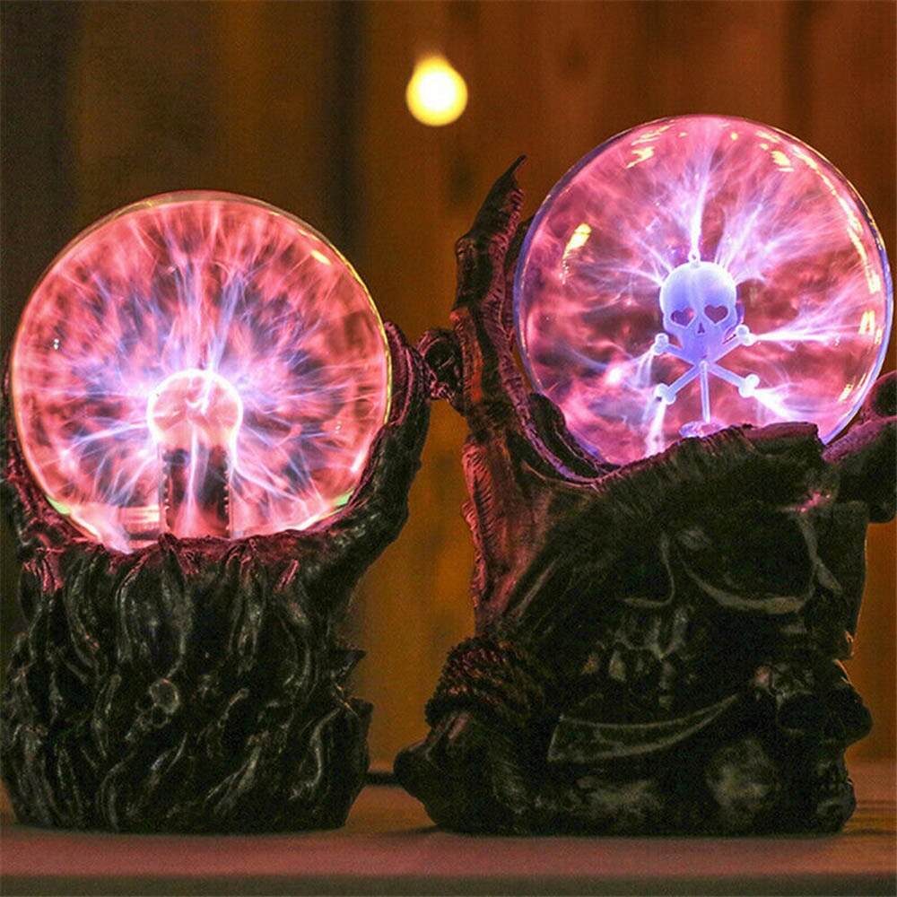 Gotycka czarna ręka z czaszką Tesla szklana kula plazmowa lampa oświetleniowa impreza magia