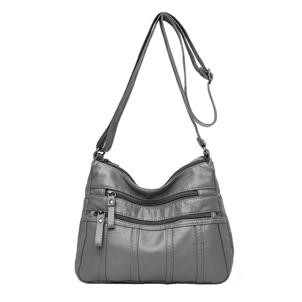Solid Crossbody Bag Casual Women PU Shopping Street Shoulder Bags Large Capacity Multi-zipper Mother Top-handle Handbags: Grey B