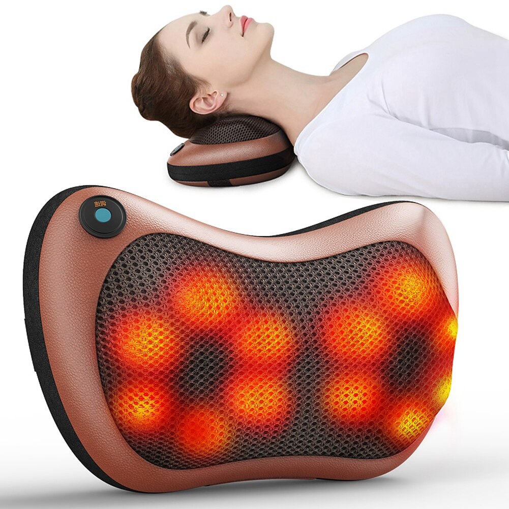 Electronic Heat Massage Pillow Deep Kneading Massager Cushion Lumbar Neck Back Shoulder Relax