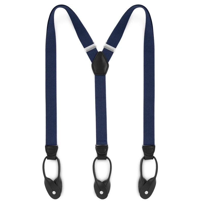 Slimmade 2.5cm kalsonger knappklämmor hängslen casual remmar y-rygg form herrbyxor suspensorio: Marinblå