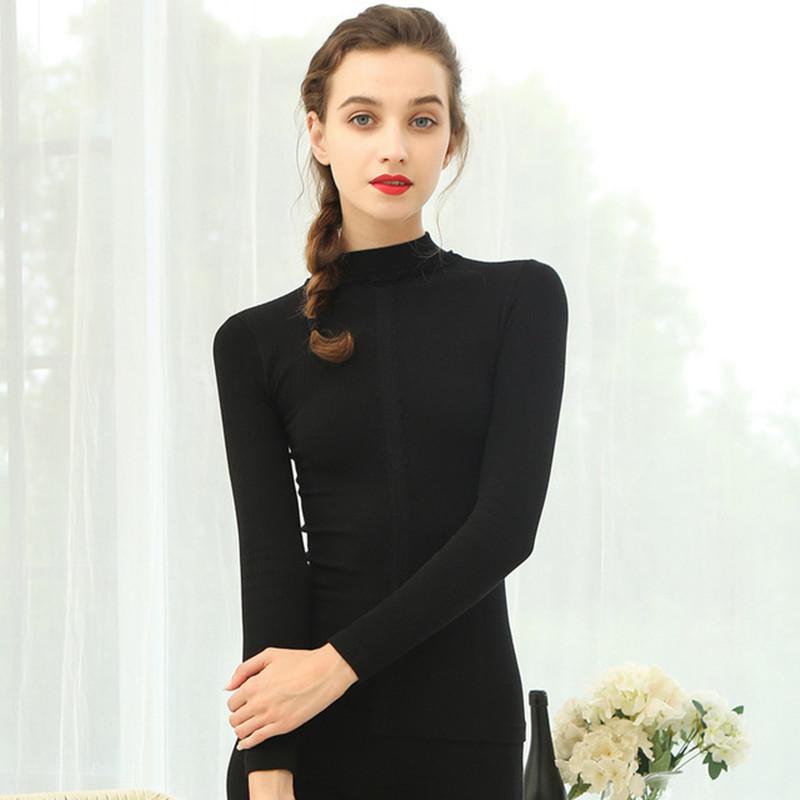 Thermo ondergoed dames thermisch ondergoed set stretch katoenen lange onderbroeken warme lange onderkleding winterkleding thermische broeken & shirts: Zwart