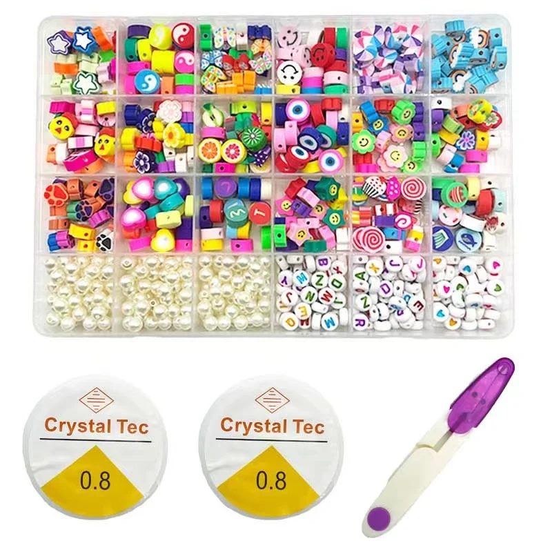 Juego de cuentas de arcilla polimérica, Kit de cuentas de perlas de imitación con letras, caja de de cuentas de cerámica blanda simple para manualidades, suministros para hacer joyería: Rosa