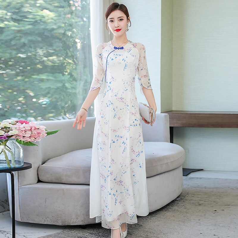 Robe chinoise en lin qipao, robe traditionnelle pour femmes, élégante, qipao, aodai, collection: XXXL