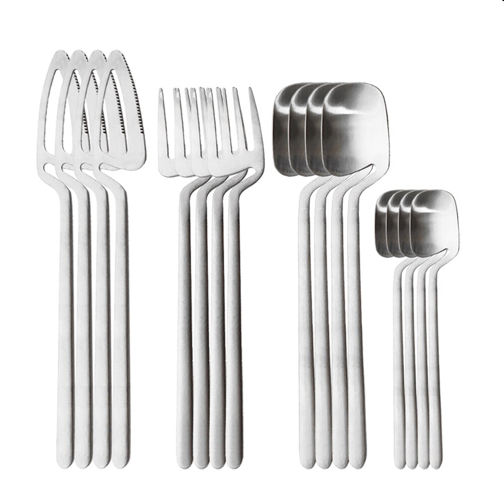 24 Stks/set Zwart Matte Bestek Set Voor Cake 304 Rvs Dessert Set Mes Vork Lepel Diner Set Keuken Bestek set: Silver for 4