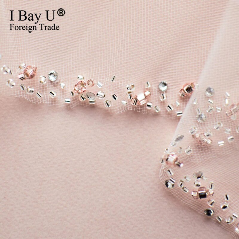 Roségouden kralenrand bruidssluier handgemaakte blush kralen kristal bruidssluier ivoor tule vingertop sluier bruidsaccessoire