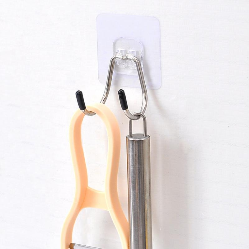 Sterke Zelfklevende Haak Muur Deur Sticky Hanger Rvs Dubbele Haak Keuken Badkamer Haken Home Producten