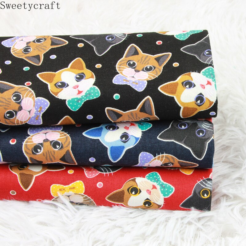 Tela gruesa de algodón de 110x45cm de yarda, Tela con estampado de lazo de gato Animal, bolsa de costura hecha a mano, Material de mosaico, accesorios para el hogar, textil