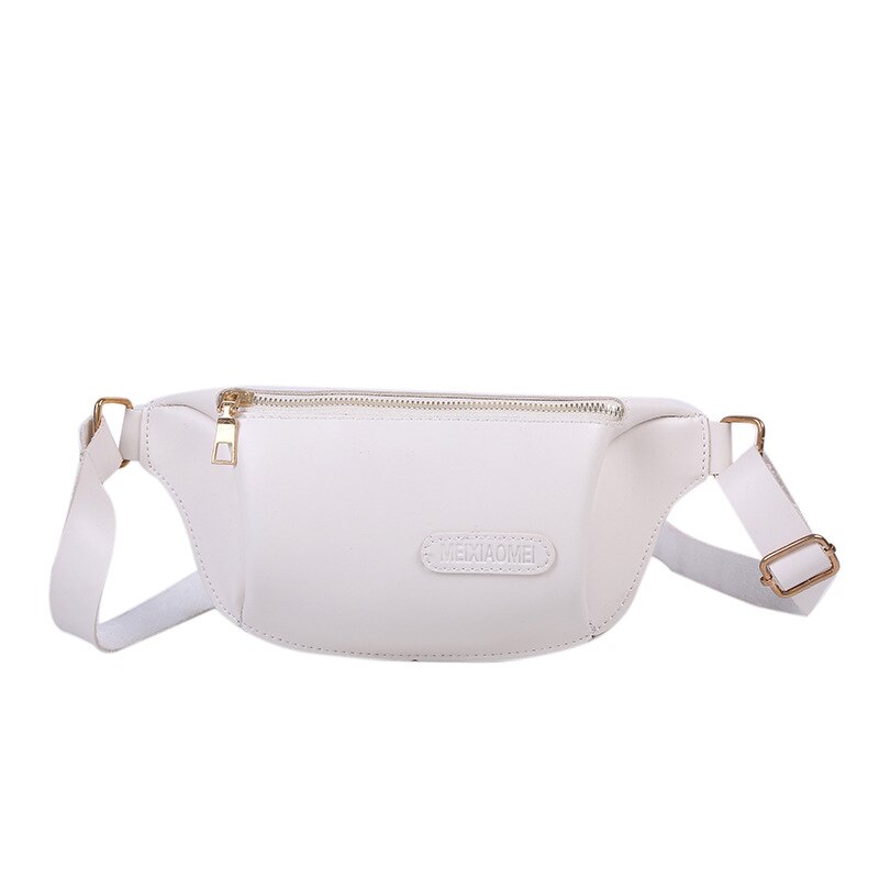 Taille Verpakking Vrouwen Pu Leer Mode Fanny Pack Effen Kleur Dames Rits Borst Zak Meisje Reizen Banaan Riem Tas mini Portemonnee: White waist bag