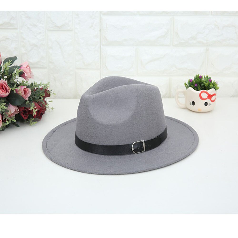 Classic British Fedora Hat Men Women Imitation Woolen Winter Felt Hats Black Wine Red Blue Jazz Hat Chapeau: Gray