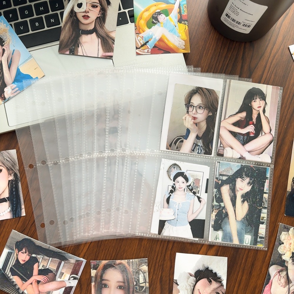 5/50pcs 4-Pocket Binder Photocards Holder Binder Background Paper Kpop Photo Album 6/3 Holes Inner Page Photo Card Binder Sleeve