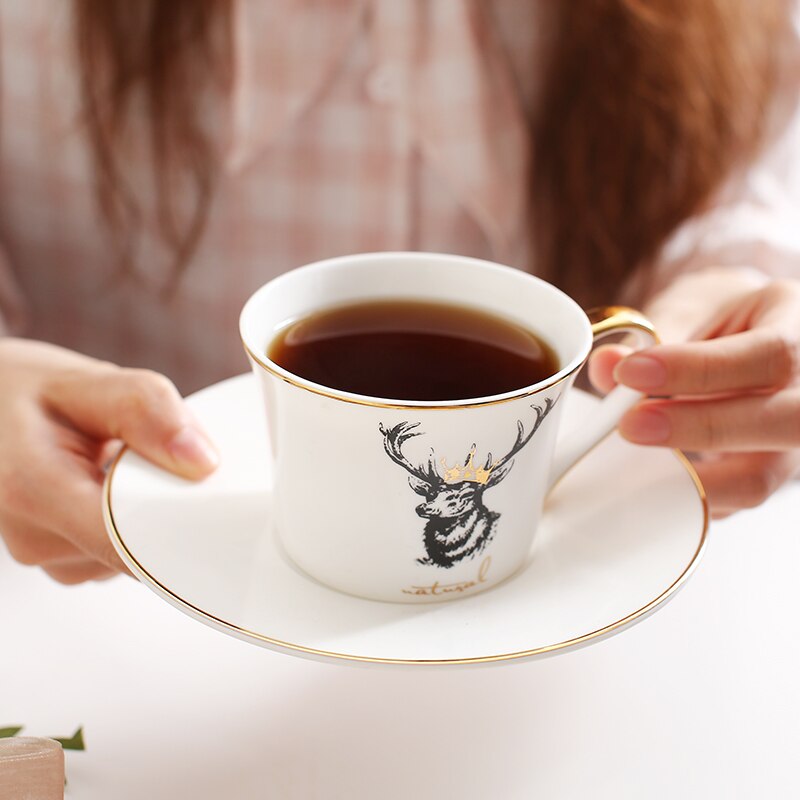 Nordisk stil zebra älgbenporslin kaffekopp och tefatuppsättningar engelska phnom penh svart tekopp