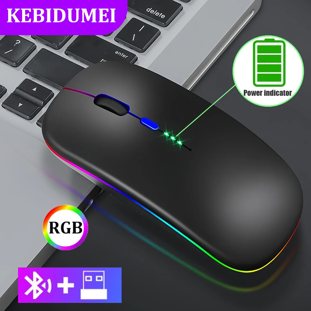 Bluetooth 5.1 Maus RGB 2,4G Drahtlose Maus Wiederaufladbare Maus Stille Maus USB Gaming Maus Mäuse 1600DPI für PC Laptop Tablet
