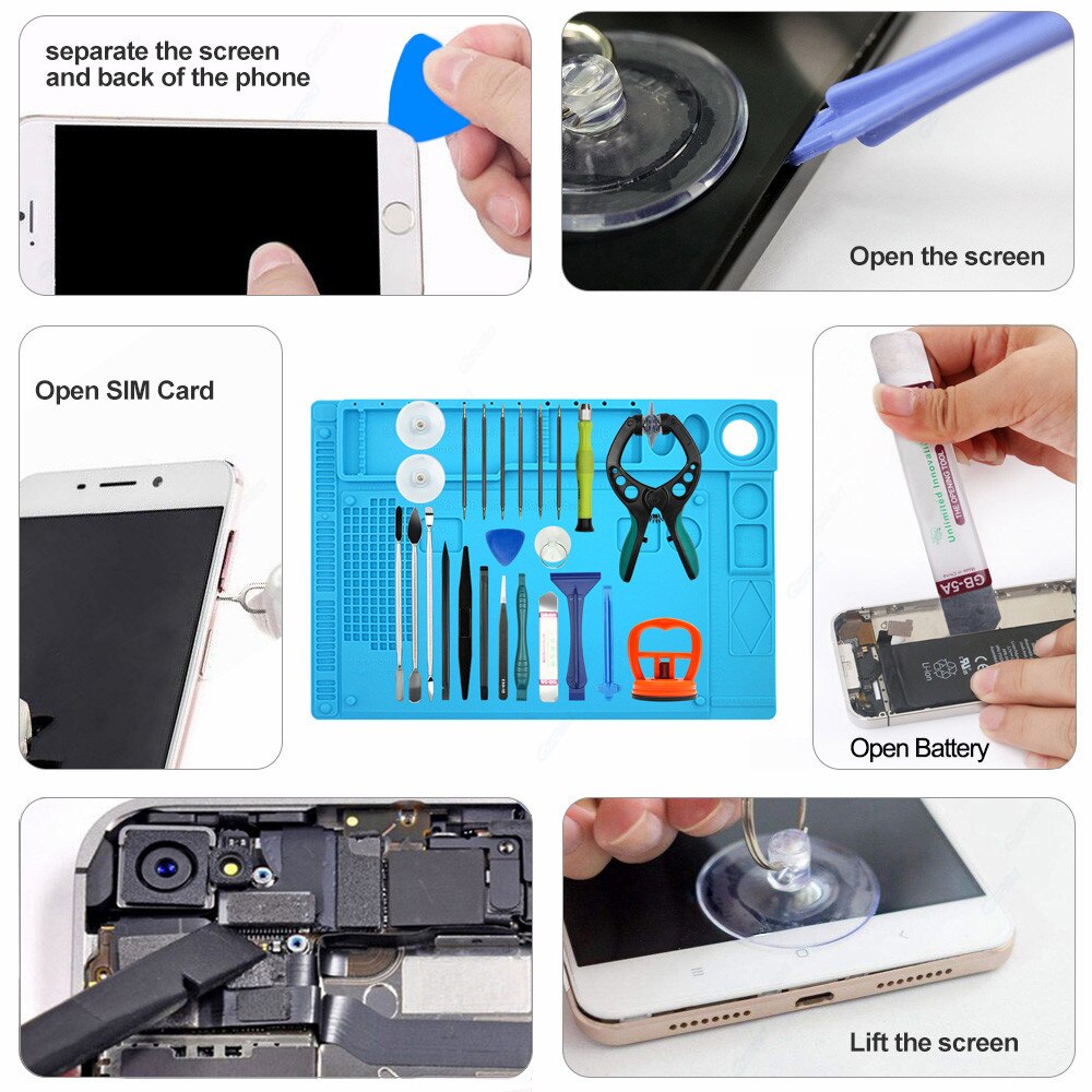 25 in 1 Smartphone Repair Tools Set With Repair Insulation Pad Screwdriver Kit For Xiaomi Samsung S7 S6 Cell Phone Repair Kit