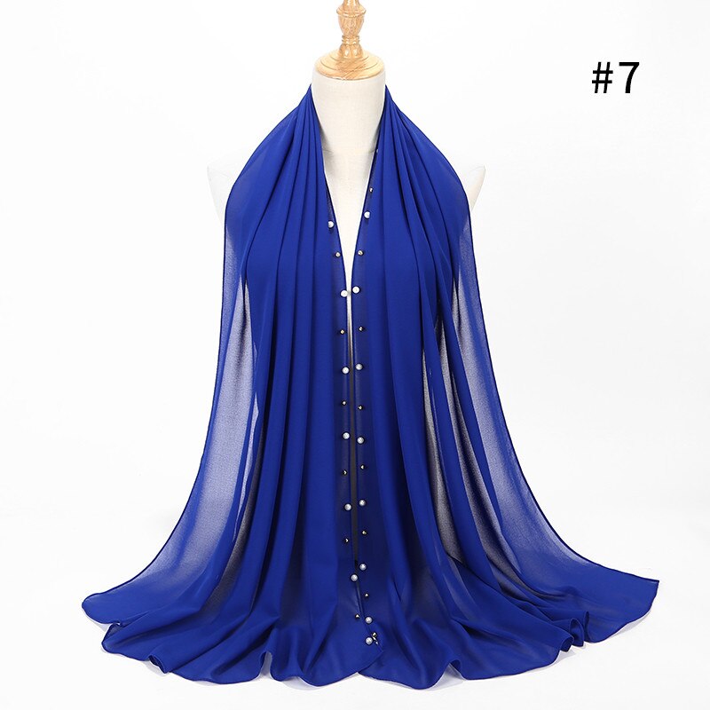 Bubble chiffon scarf plain shawls Golded Beaded pearl scarf Big Solider Color foulard femme hijab muslim scarf 20 color 180*75cm: color 7 sapphire