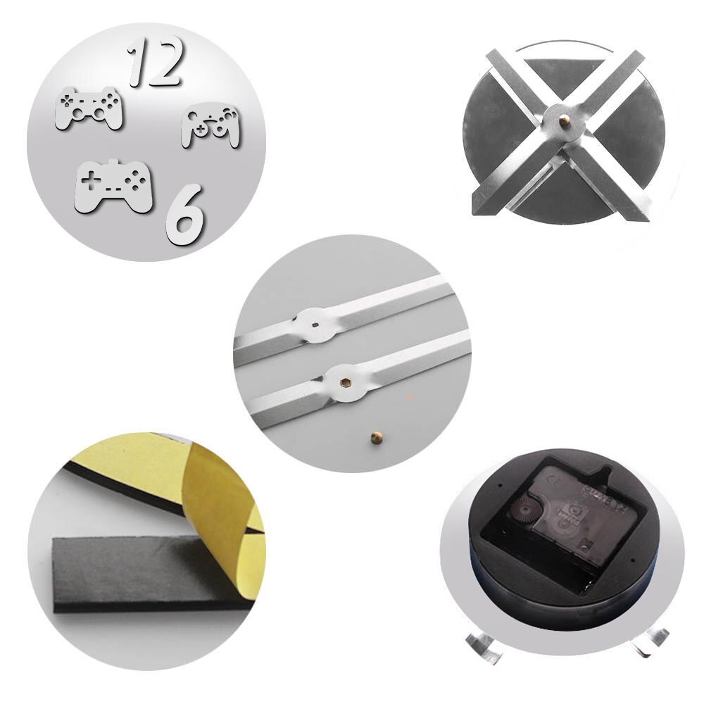 Gamepad DIY Wall Clock Modern Video Game Controllers Giant Wall Clock 3D Mirror Effect Wall Decor Sticker Huge Wall Watch