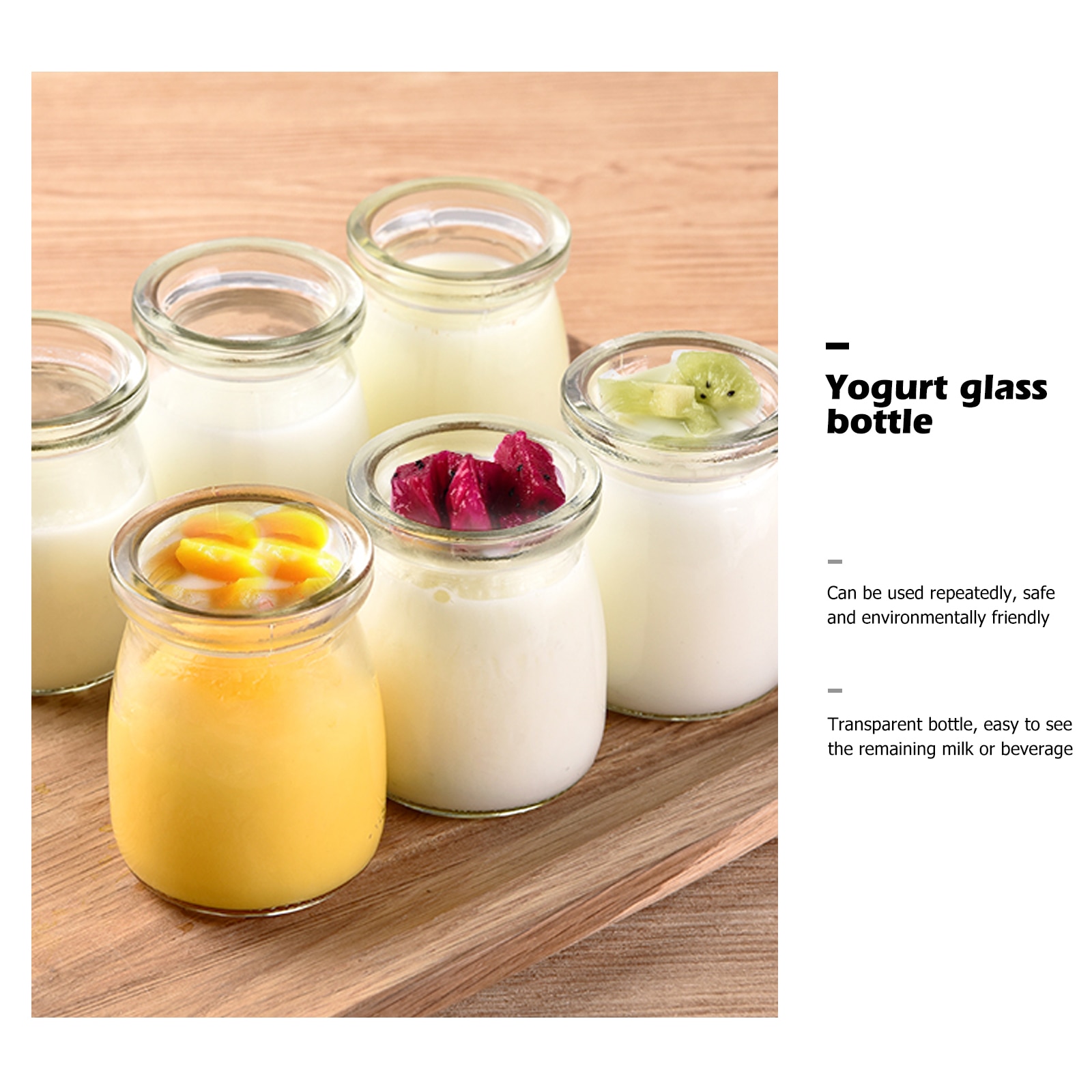 10Pcs 100Ml Hittebestendige Melk Glas Flessen Met Houten Deksel Yoghurt Flessen Voedsel Opslag Pot Voor Keuken
