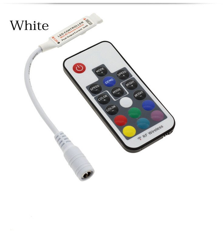 Gratis led rgb controller sort/hvid/doubel  dc12v 17 nøgle rf trådløs fjernbetjening til rgb led strip lys: 17 nøgle med hvid dc