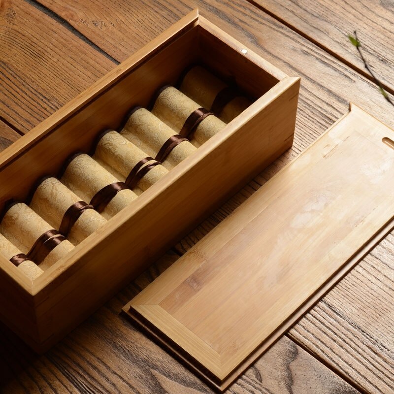 Natural Bamboo Organizer Craft Jewelry Case Holder rectangular book roll box