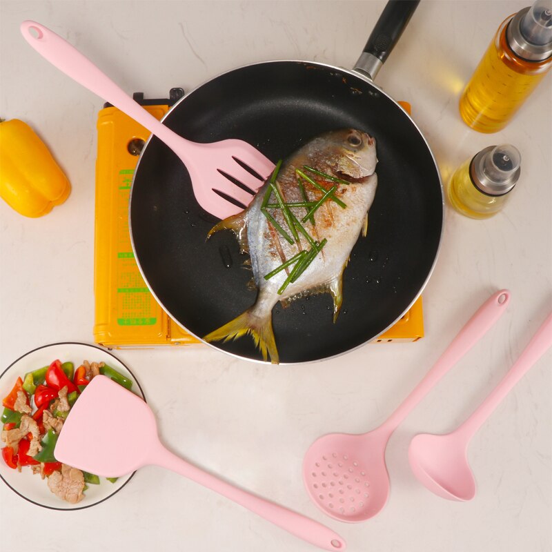 Silicone Utensils Cooking Tool Pink Nonstick Kitchen Utensil Spoon Soup Ladle Turner Frying Spatula Colander Kitchenware