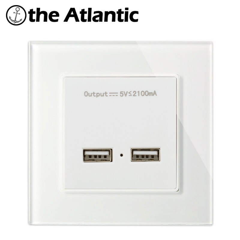 Atlectric EU FR Standard Power Outlet Dual USB Port Charging Adapter With Led Indicator Wall Charger Outlet Tempered Glass Pane