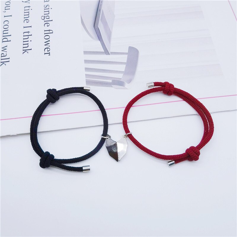 Zwart En Wit Liefde Wishing Stone Paar Armband Diepbedroefd Splicing Magnetische Zuigkracht Geweven Verstelbare Hand Touw